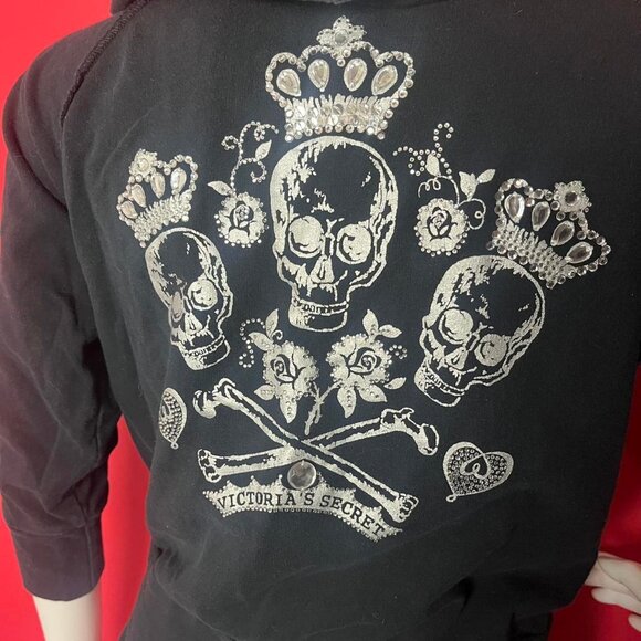 Victoria’s Secret  / Y2K black and silver skull bling hoodie 🩶🖤 - Picture 3 of 4